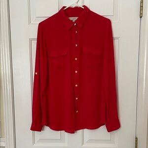 LOFT Utility Shirt, Vibrant Red Casual Button Down Shirt, M